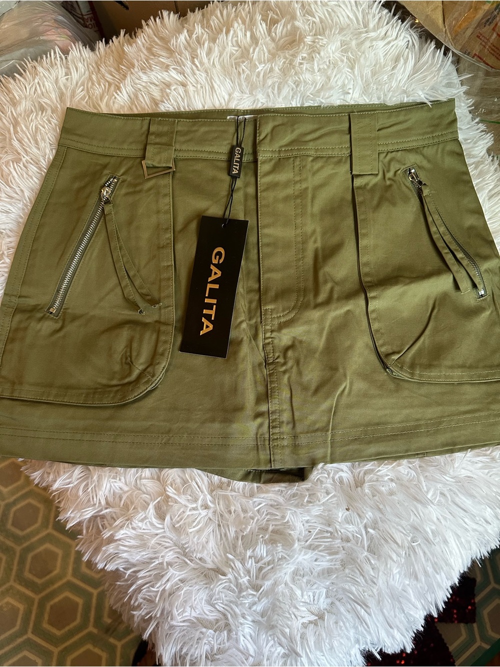 Galita Olive Green Mini Skirt with Front Zip Pockets